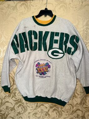 STARTER Green Bay Packers Crewneck Sweatshirt - Gray/Green/Gold